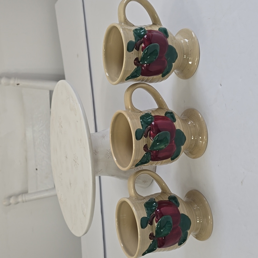 Vintage Franciscan Set Of 3 Apple Pattern Irish Mugs Speckled Earthenware Ribbed - Picture 14 of 14